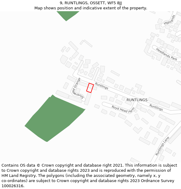 9, RUNTLINGS, OSSETT, WF5 8JJ: Location map and indicative extent of plot