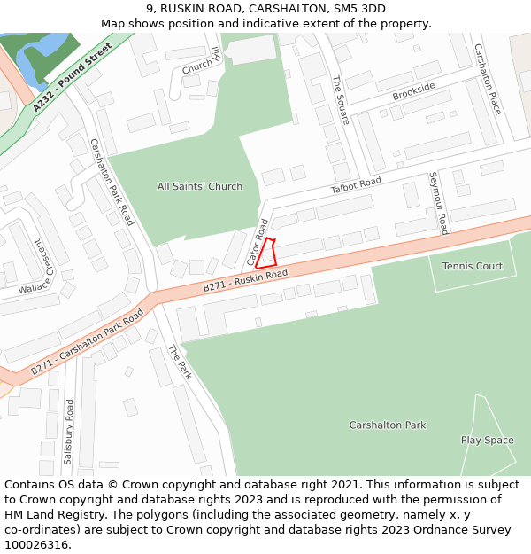 9, RUSKIN ROAD, CARSHALTON, SM5 3DD: Location map and indicative extent of plot