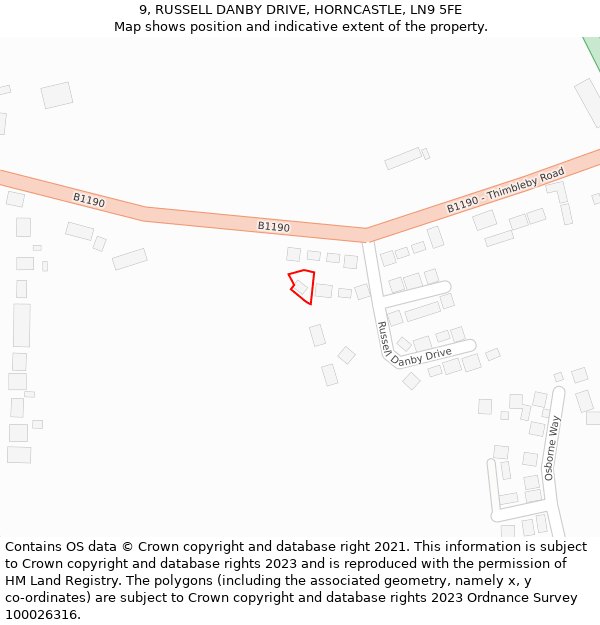 9, RUSSELL DANBY DRIVE, HORNCASTLE, LN9 5FE: Location map and indicative extent of plot