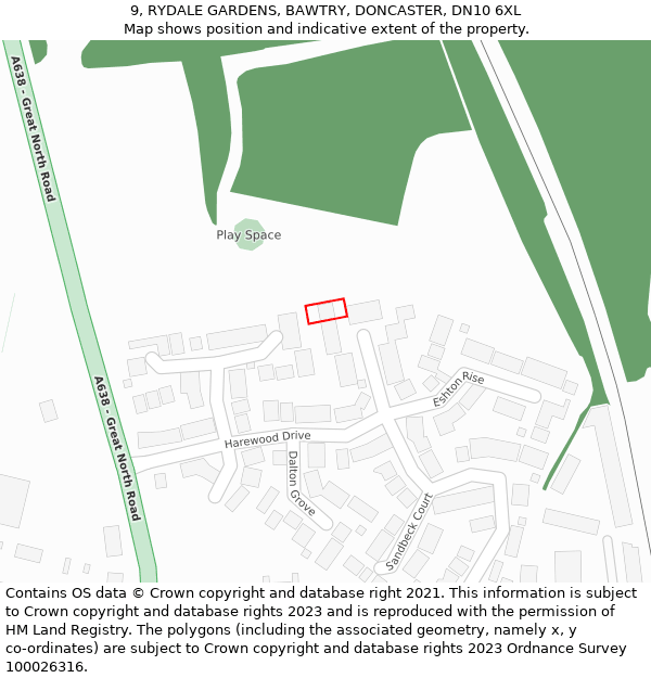 9, RYDALE GARDENS, BAWTRY, DONCASTER, DN10 6XL: Location map and indicative extent of plot