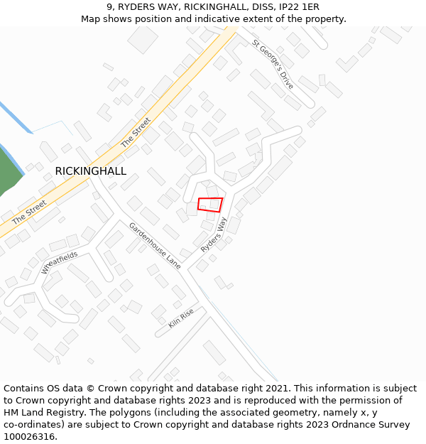 9, RYDERS WAY, RICKINGHALL, DISS, IP22 1ER: Location map and indicative extent of plot