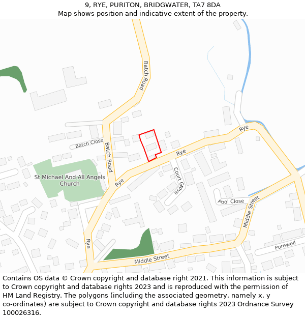 9, RYE, PURITON, BRIDGWATER, TA7 8DA: Location map and indicative extent of plot