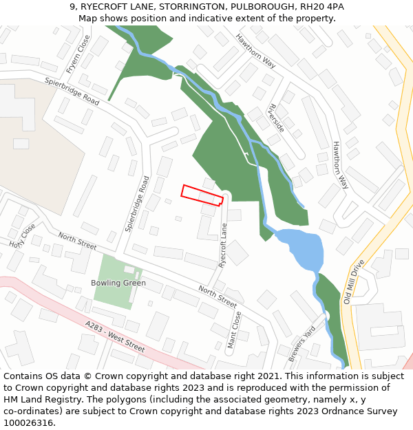 9, RYECROFT LANE, STORRINGTON, PULBOROUGH, RH20 4PA: Location map and indicative extent of plot