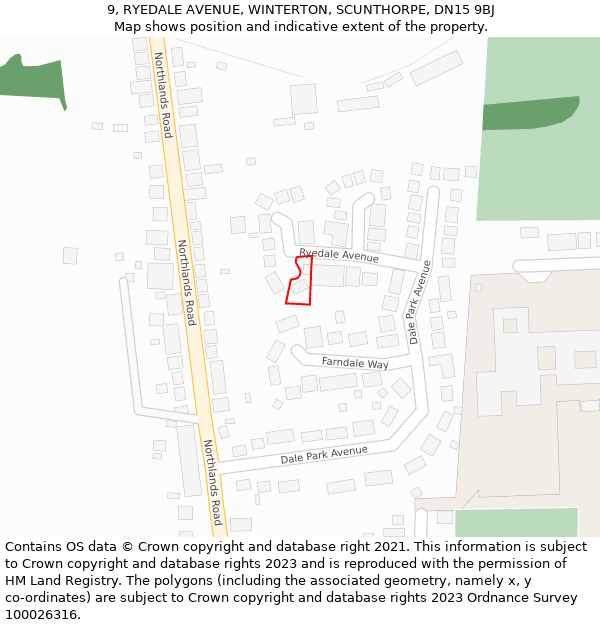 9, RYEDALE AVENUE, WINTERTON, SCUNTHORPE, DN15 9BJ: Location map and indicative extent of plot