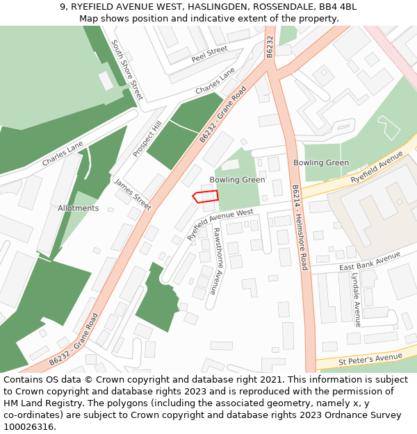 9, RYEFIELD AVENUE WEST, HASLINGDEN, ROSSENDALE, BB4 4BL: Location map and indicative extent of plot