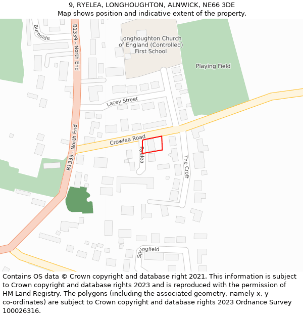 9, RYELEA, LONGHOUGHTON, ALNWICK, NE66 3DE: Location map and indicative extent of plot