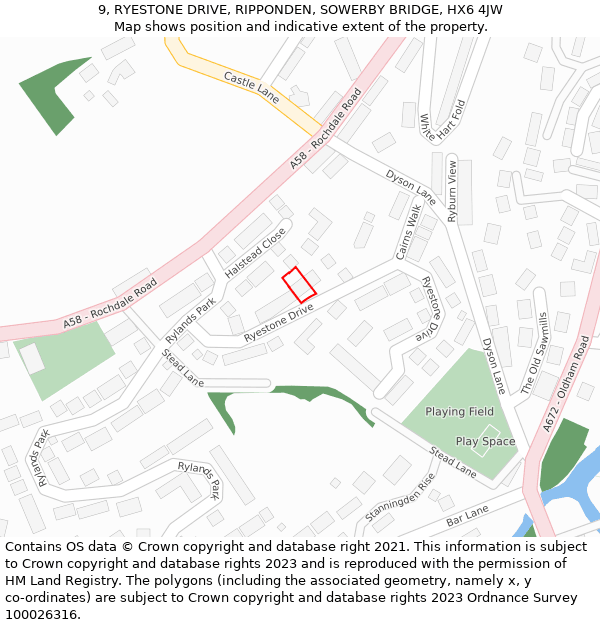 9, RYESTONE DRIVE, RIPPONDEN, SOWERBY BRIDGE, HX6 4JW: Location map and indicative extent of plot