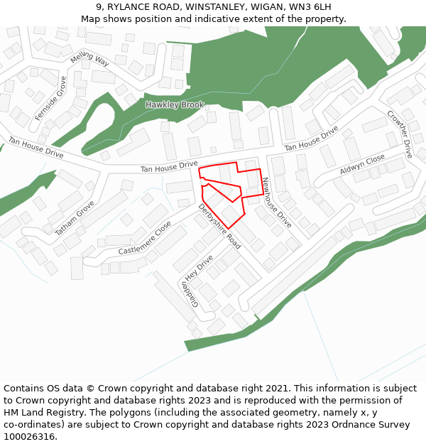 9, RYLANCE ROAD, WINSTANLEY, WIGAN, WN3 6LH: Location map and indicative extent of plot