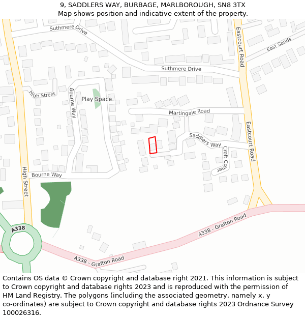 9, SADDLERS WAY, BURBAGE, MARLBOROUGH, SN8 3TX: Location map and indicative extent of plot