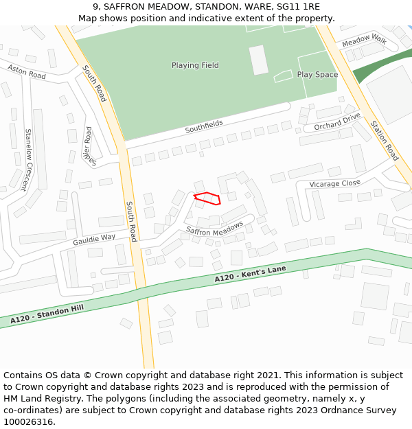 9, SAFFRON MEADOW, STANDON, WARE, SG11 1RE: Location map and indicative extent of plot