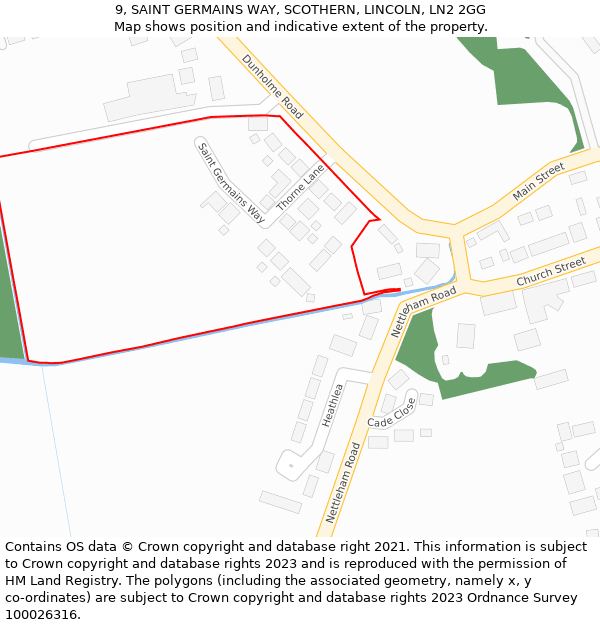 9, SAINT GERMAINS WAY, SCOTHERN, LINCOLN, LN2 2GG: Location map and indicative extent of plot