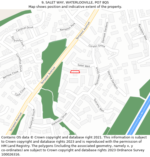9, SALET WAY, WATERLOOVILLE, PO7 8QS: Location map and indicative extent of plot