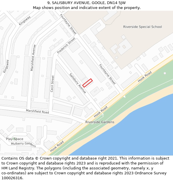 9, SALISBURY AVENUE, GOOLE, DN14 5JW: Location map and indicative extent of plot