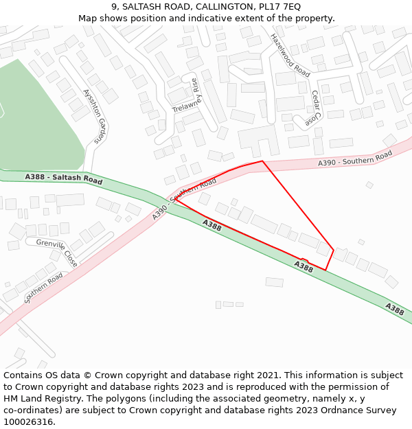 9, SALTASH ROAD, CALLINGTON, PL17 7EQ: Location map and indicative extent of plot