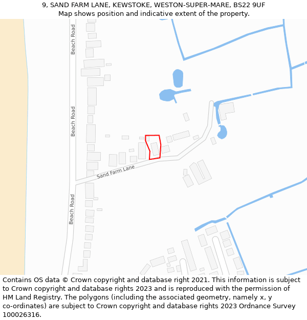 9, SAND FARM LANE, KEWSTOKE, WESTON-SUPER-MARE, BS22 9UF: Location map and indicative extent of plot