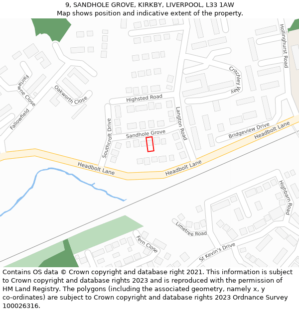 9, SANDHOLE GROVE, KIRKBY, LIVERPOOL, L33 1AW: Location map and indicative extent of plot