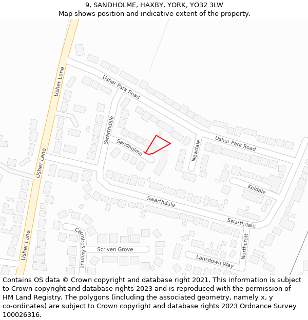 9, SANDHOLME, HAXBY, YORK, YO32 3LW: Location map and indicative extent of plot