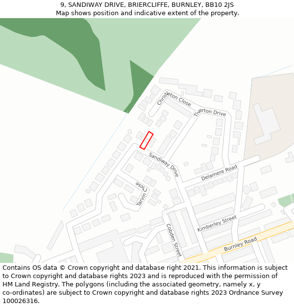 9, SANDIWAY DRIVE, BRIERCLIFFE, BURNLEY, BB10 2JS: Location map and indicative extent of plot