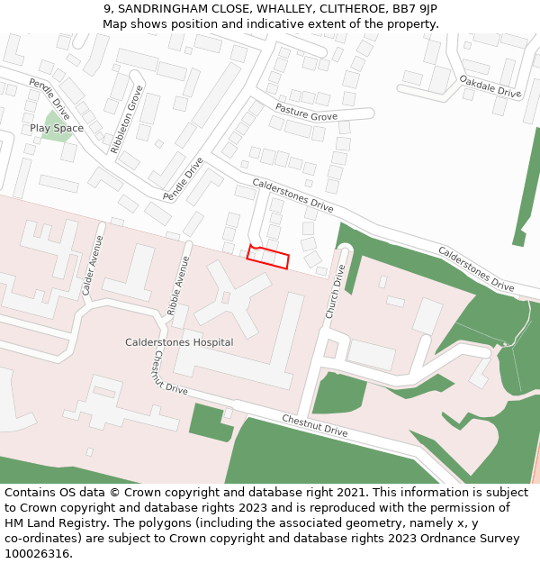 9, SANDRINGHAM CLOSE, WHALLEY, CLITHEROE, BB7 9JP: Location map and indicative extent of plot
