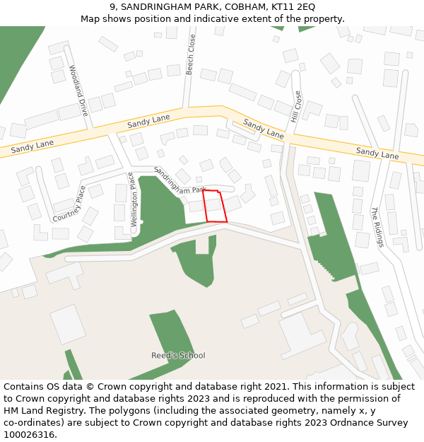 9, SANDRINGHAM PARK, COBHAM, KT11 2EQ: Location map and indicative extent of plot