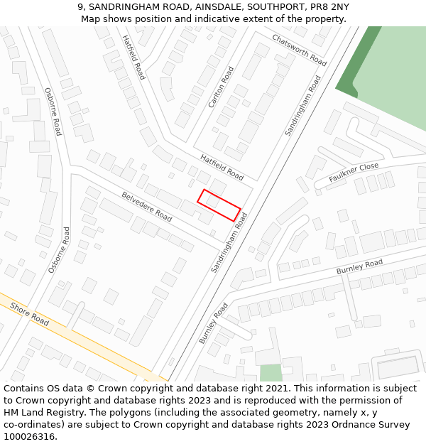 9, SANDRINGHAM ROAD, AINSDALE, SOUTHPORT, PR8 2NY: Location map and indicative extent of plot