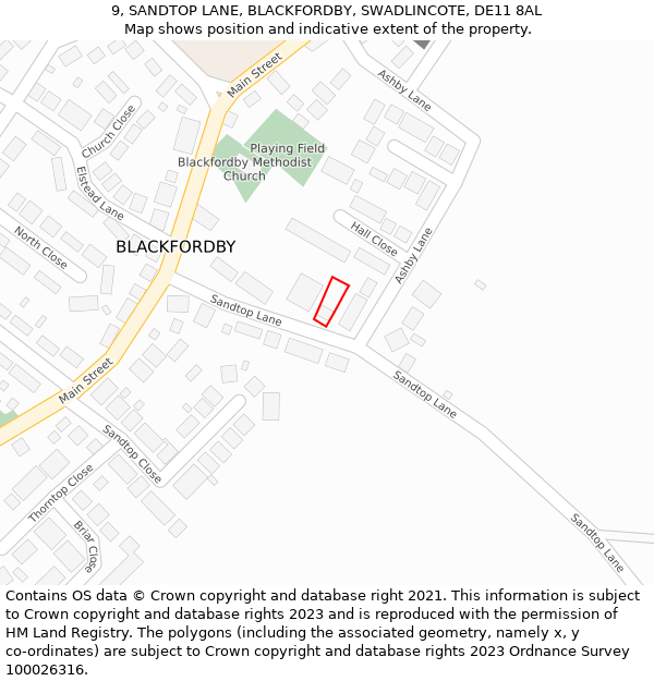 9, SANDTOP LANE, BLACKFORDBY, SWADLINCOTE, DE11 8AL: Location map and indicative extent of plot