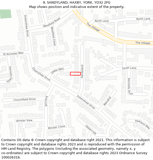 9, SANDYLAND, HAXBY, YORK, YO32 2FG: Location map and indicative extent of plot