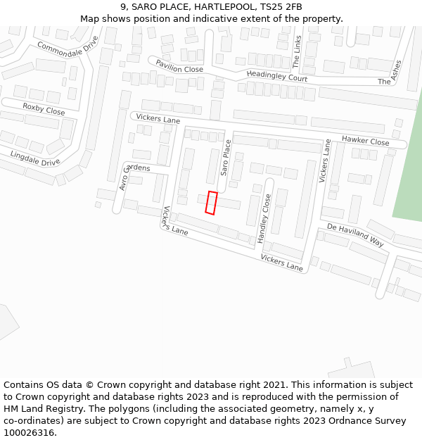 9, SARO PLACE, HARTLEPOOL, TS25 2FB: Location map and indicative extent of plot