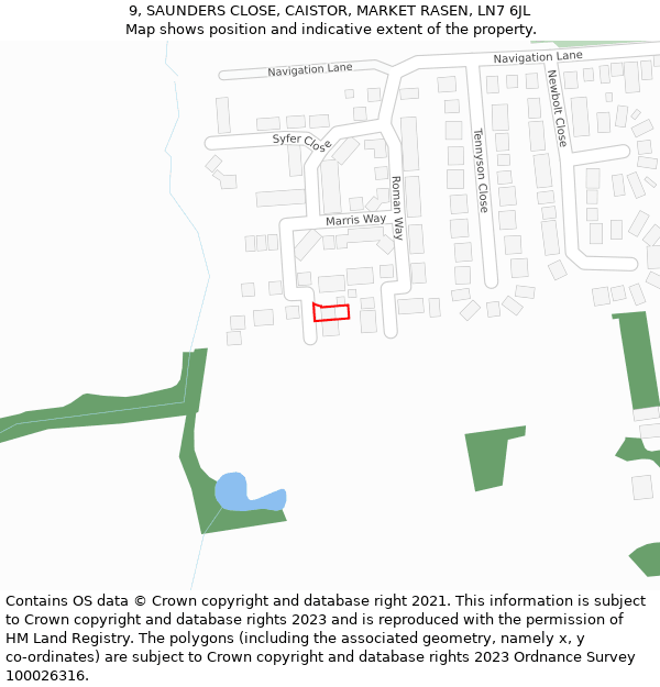 9, SAUNDERS CLOSE, CAISTOR, MARKET RASEN, LN7 6JL: Location map and indicative extent of plot