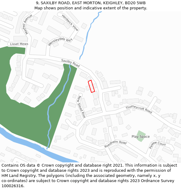 9, SAXILBY ROAD, EAST MORTON, KEIGHLEY, BD20 5WB: Location map and indicative extent of plot