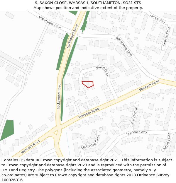 9, SAXON CLOSE, WARSASH, SOUTHAMPTON, SO31 9TS: Location map and indicative extent of plot