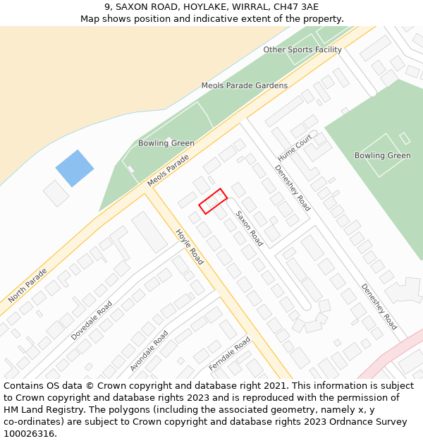 9, SAXON ROAD, HOYLAKE, WIRRAL, CH47 3AE: Location map and indicative extent of plot