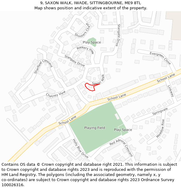 9, SAXON WALK, IWADE, SITTINGBOURNE, ME9 8TL: Location map and indicative extent of plot