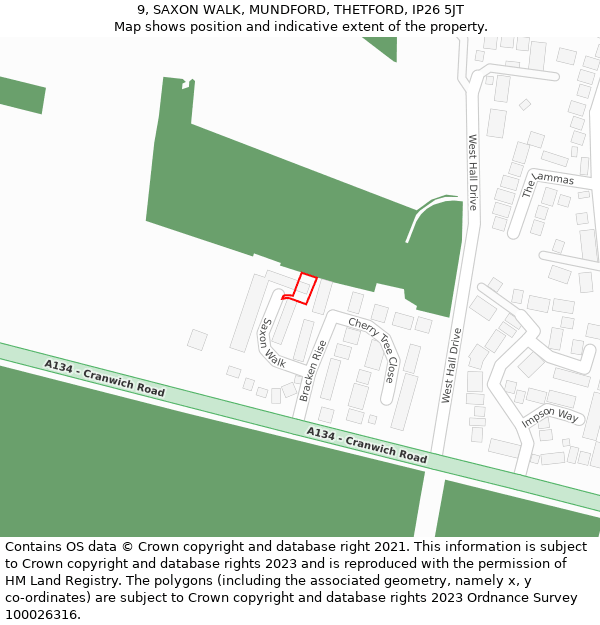 9, SAXON WALK, MUNDFORD, THETFORD, IP26 5JT: Location map and indicative extent of plot