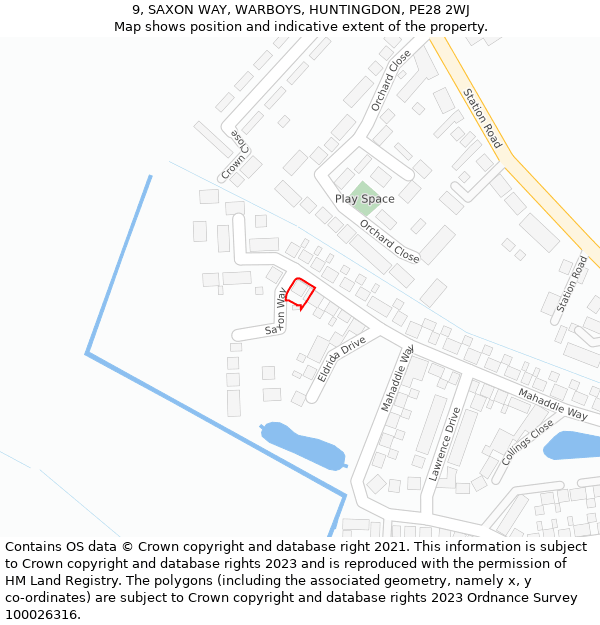 9, SAXON WAY, WARBOYS, HUNTINGDON, PE28 2WJ: Location map and indicative extent of plot