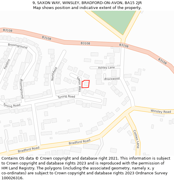 9, SAXON WAY, WINSLEY, BRADFORD-ON-AVON, BA15 2JR: Location map and indicative extent of plot