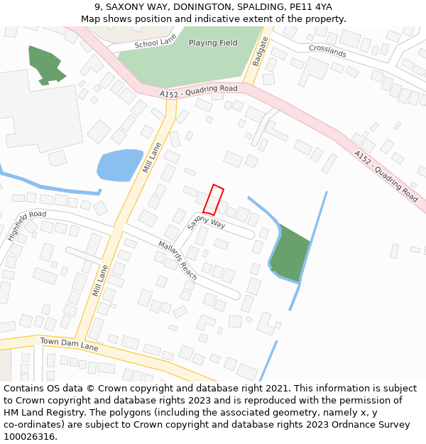 9, SAXONY WAY, DONINGTON, SPALDING, PE11 4YA: Location map and indicative extent of plot