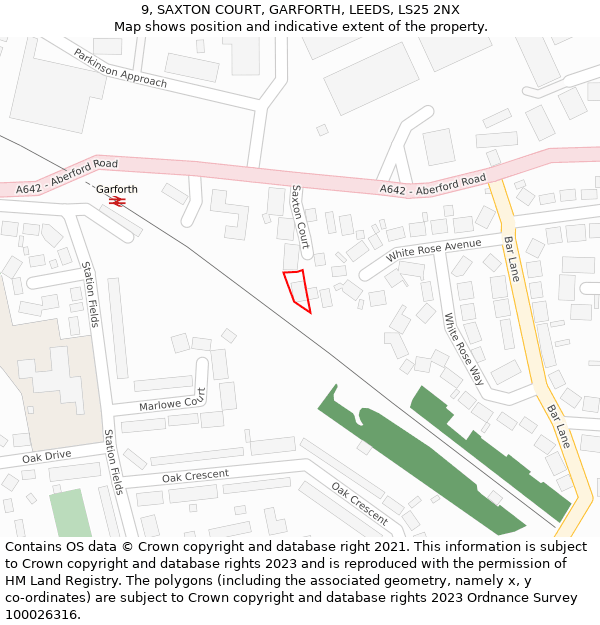 9, SAXTON COURT, GARFORTH, LEEDS, LS25 2NX: Location map and indicative extent of plot