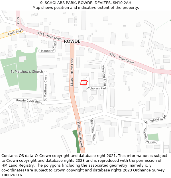 9, SCHOLARS PARK, ROWDE, DEVIZES, SN10 2AH: Location map and indicative extent of plot
