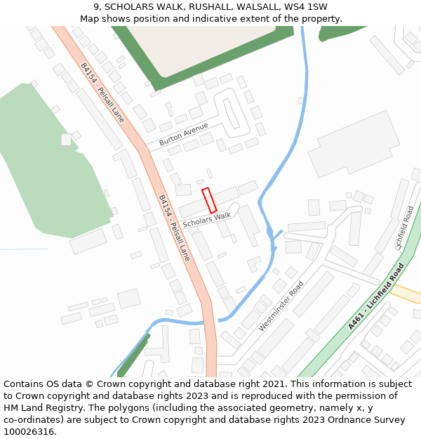 9, SCHOLARS WALK, RUSHALL, WALSALL, WS4 1SW: Location map and indicative extent of plot