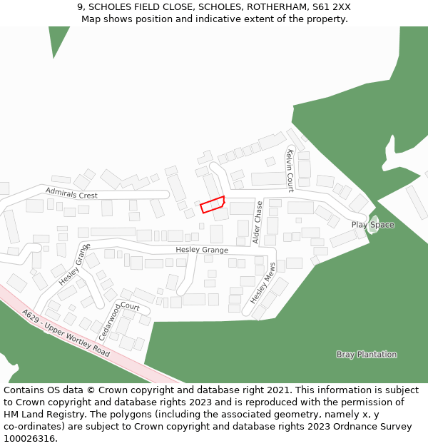 9, SCHOLES FIELD CLOSE, SCHOLES, ROTHERHAM, S61 2XX: Location map and indicative extent of plot