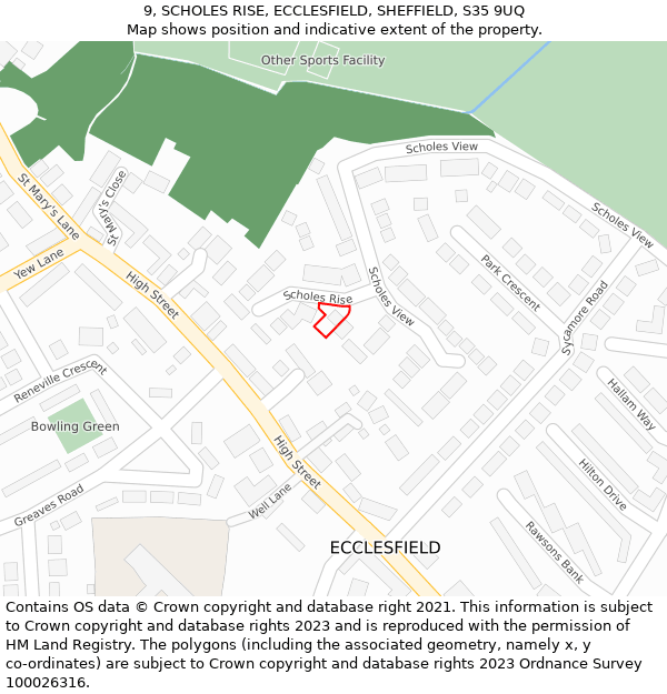 9, SCHOLES RISE, ECCLESFIELD, SHEFFIELD, S35 9UQ: Location map and indicative extent of plot