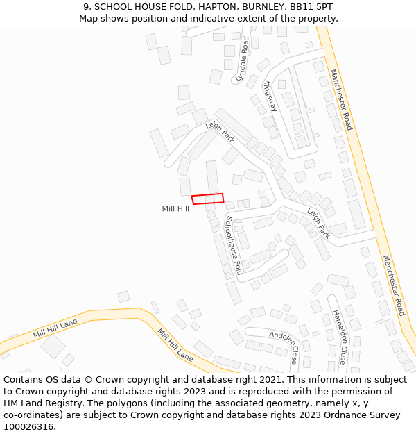 9, SCHOOL HOUSE FOLD, HAPTON, BURNLEY, BB11 5PT: Location map and indicative extent of plot
