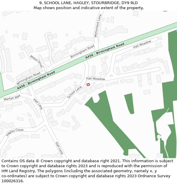 9, SCHOOL LANE, HAGLEY, STOURBRIDGE, DY9 9LD: Location map and indicative extent of plot