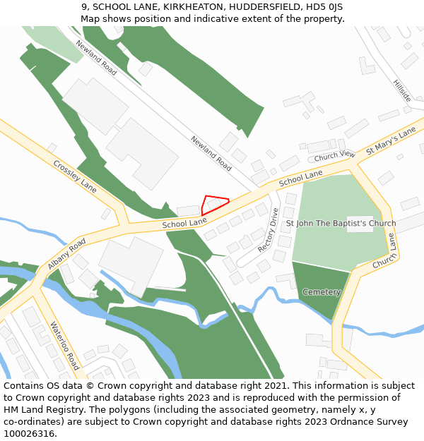 9, SCHOOL LANE, KIRKHEATON, HUDDERSFIELD, HD5 0JS: Location map and indicative extent of plot