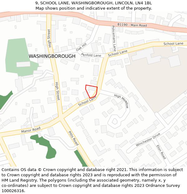 9, SCHOOL LANE, WASHINGBOROUGH, LINCOLN, LN4 1BL: Location map and indicative extent of plot