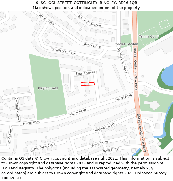 9, SCHOOL STREET, COTTINGLEY, BINGLEY, BD16 1QB: Location map and indicative extent of plot