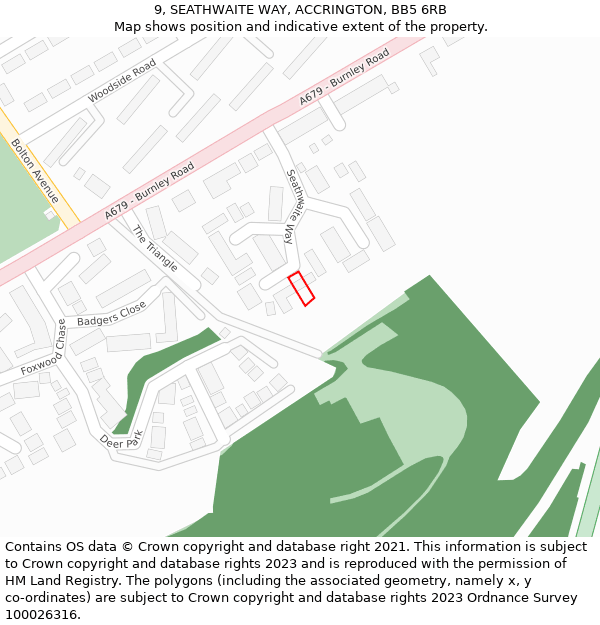 9, SEATHWAITE WAY, ACCRINGTON, BB5 6RB: Location map and indicative extent of plot