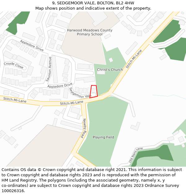 9, SEDGEMOOR VALE, BOLTON, BL2 4HW: Location map and indicative extent of plot