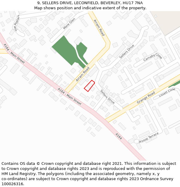 9, SELLERS DRIVE, LECONFIELD, BEVERLEY, HU17 7NA: Location map and indicative extent of plot